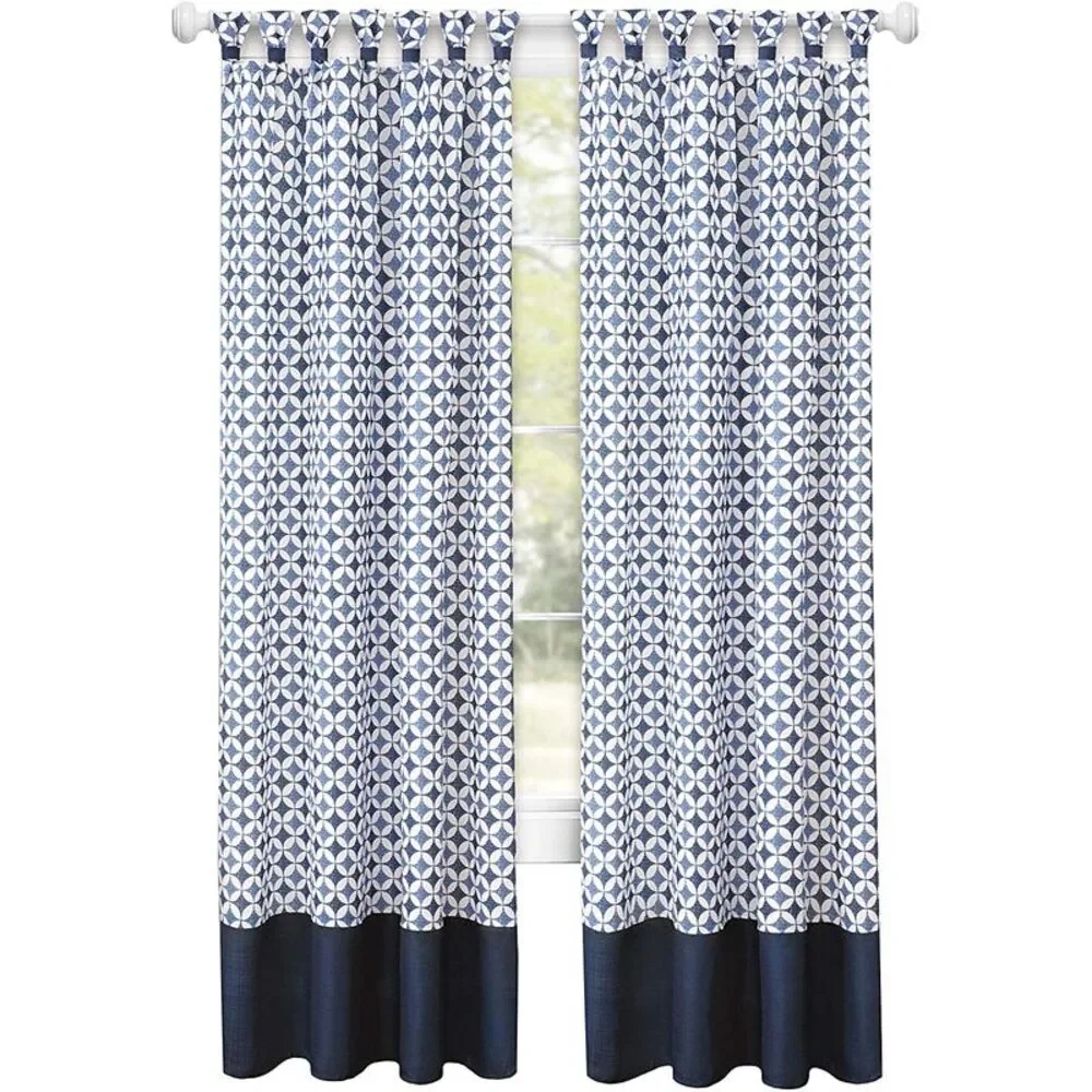 Window Curtain Panel Drapes with Double Layer Plaid Gingham Design, Cuff Tab Top